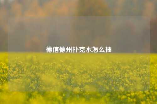 德信德州扑克水怎么抽